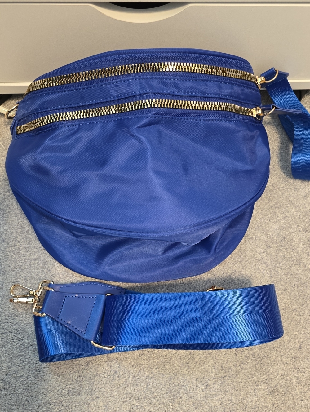 Do everything in love Royal Blue Nylon Crossbody with Gold Zippers
